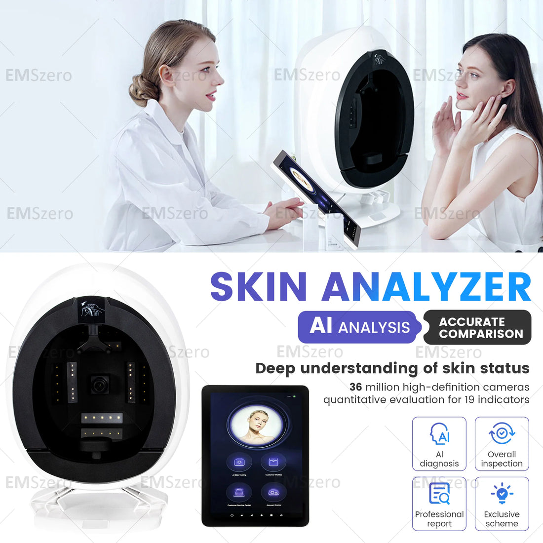 AISIA Q1 New 3D Facial Skin Analyzer 15.6 Inch Display 8 Spectrum Imaging Technology Skin Analysis Scanner Beauty Salon Machine