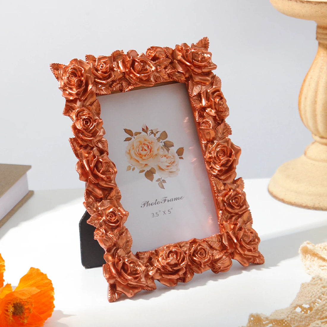 1PC, European retro rose gold/golden rose painted resin home decoration photo frame