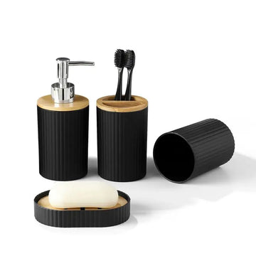 1 Set of Bathroom Accessories 4 Piece Set of Toiletries Imitation Resin Plastic Bamboo Wood Combination Bathroom Set