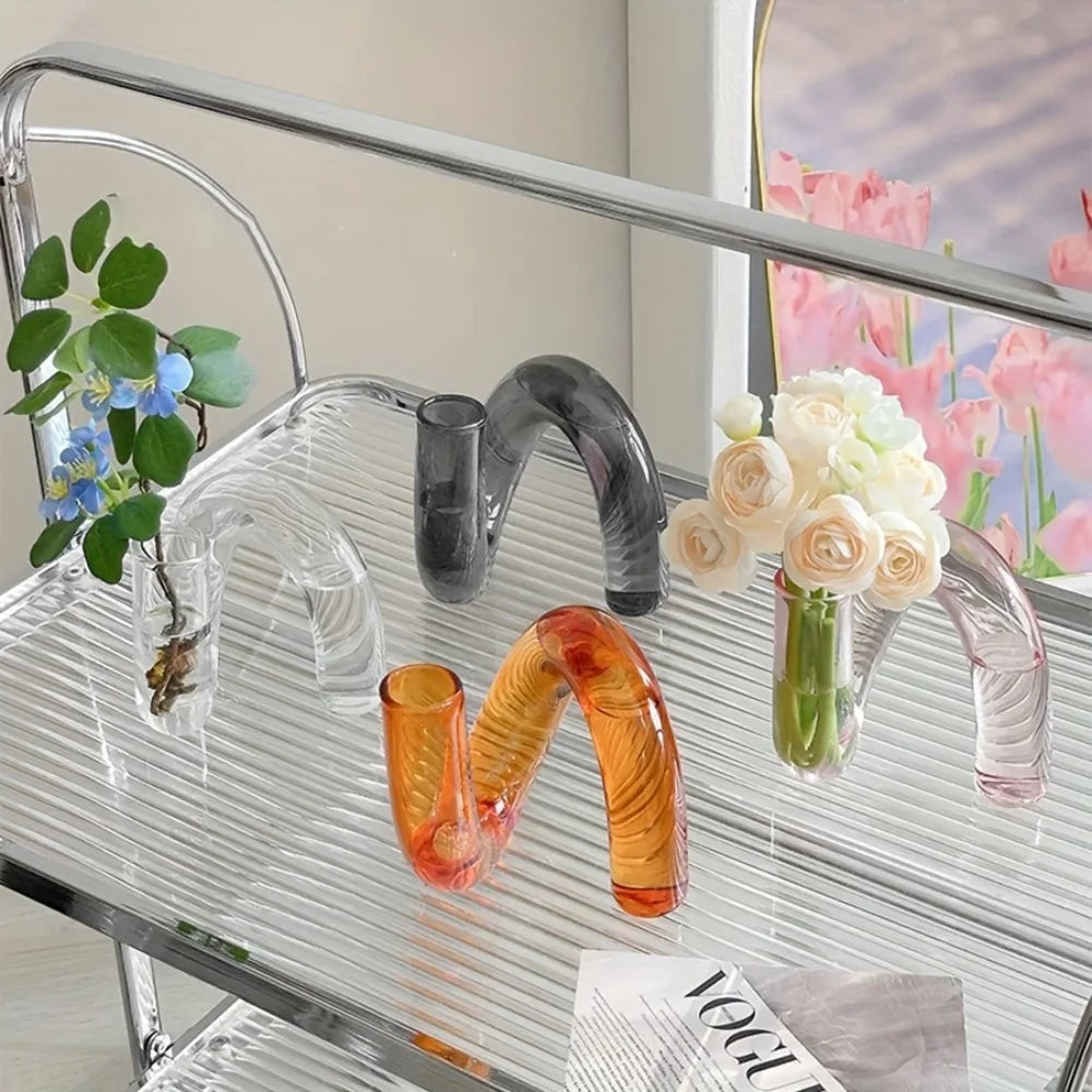 Modern Creative Irregular Shaped Glass Vase Transparent Centerpiece for Dining Living Room Decor Nordic Glass Flower Vase