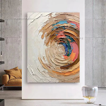 Special Design Beige Brown Abstract Knife Thick Oil Painting On Canvas Handmade Orange Beige Circle Wall Art For Room Hall Decor