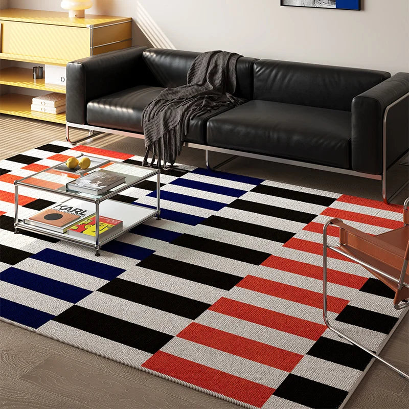 VIKAMA Memphis Style Geometric Color Block Rug Retro Art  Durable Non-Slip  Modern Edgy Living Room &Studio Decor Rug