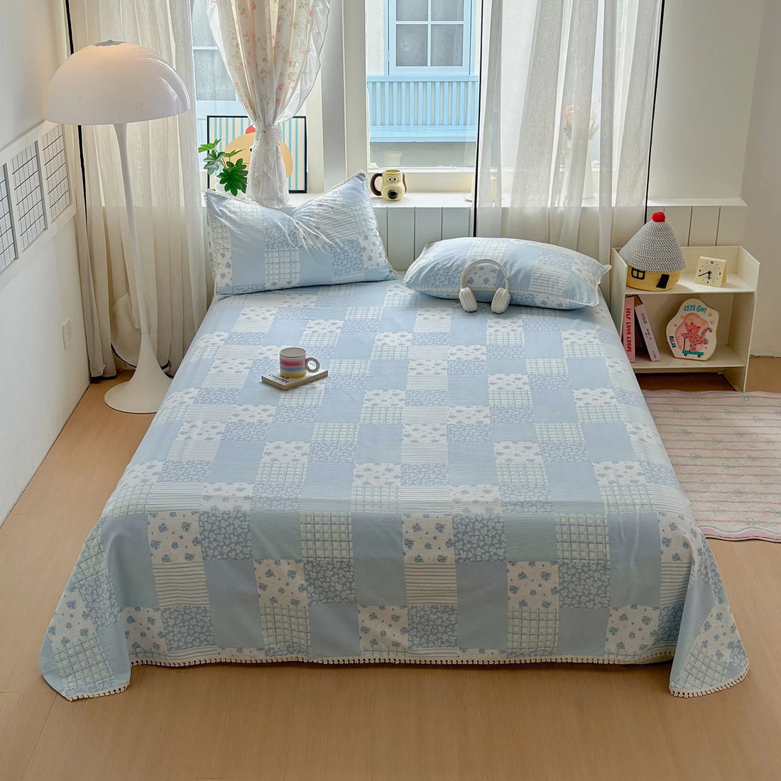 2026 Spring Summer Floral Print Double Gauze Bed Sheet with Fringe Lace Trim