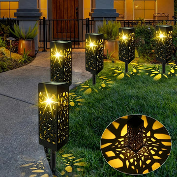 1-8PCS Outdoor Solar Lights Waterproof LED Hollow Pattern Garden Lamp Auto Sensor Pathway Lighting for Yard Patio Decoration
