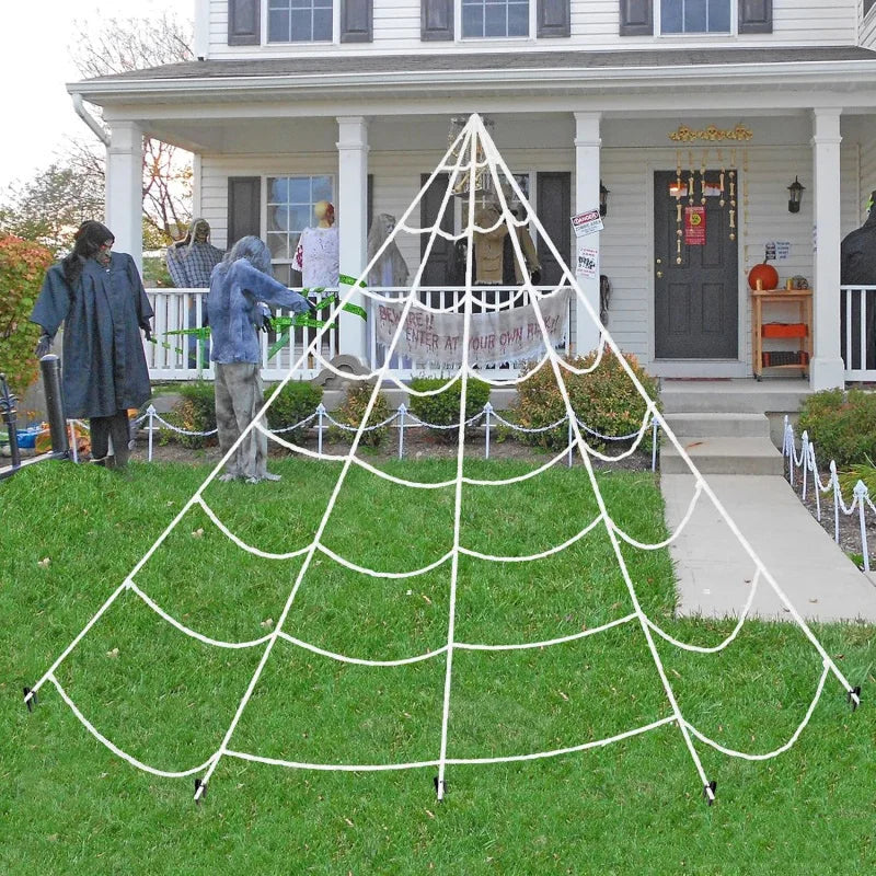 Halloween Triangle Spider Web,5m/7m Giant Simulation Spider Web,Halloween Props House Party Supplies Fake Webs Garden Decor