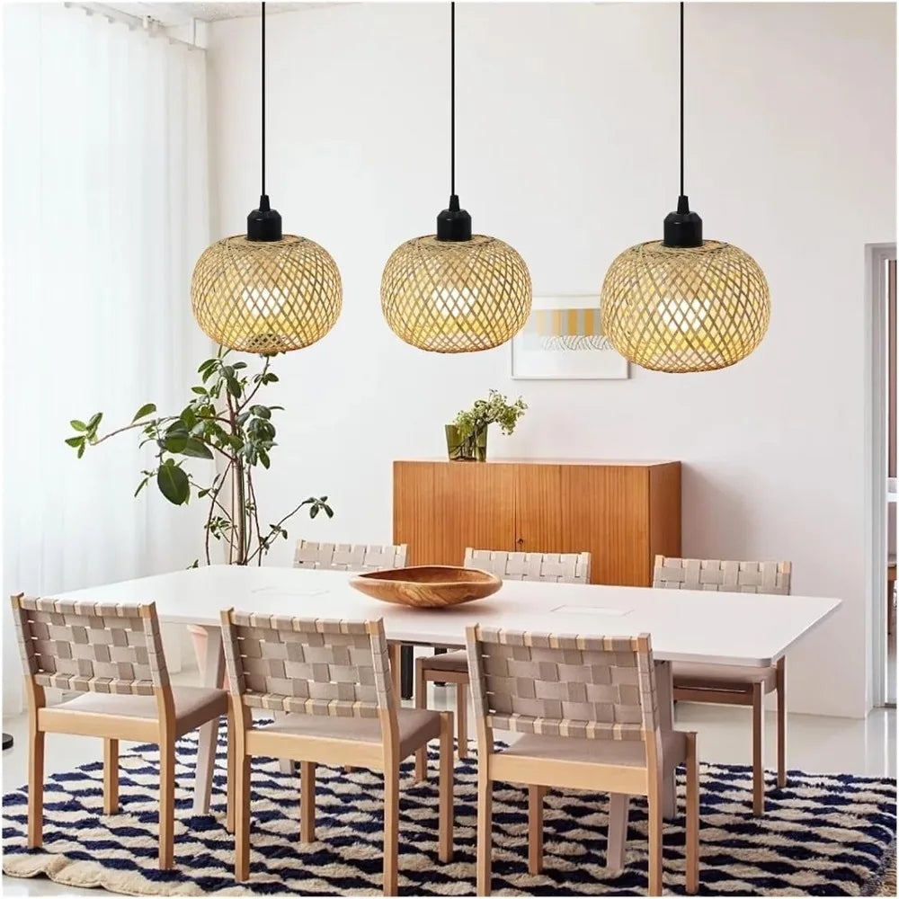 JOYINLED Bamboo Pendant Light Weave Chandelier Rattan Boho Bamboo Lamp Shade Vintage Ceiling Lamp Decoration Ceiling Light 20CM