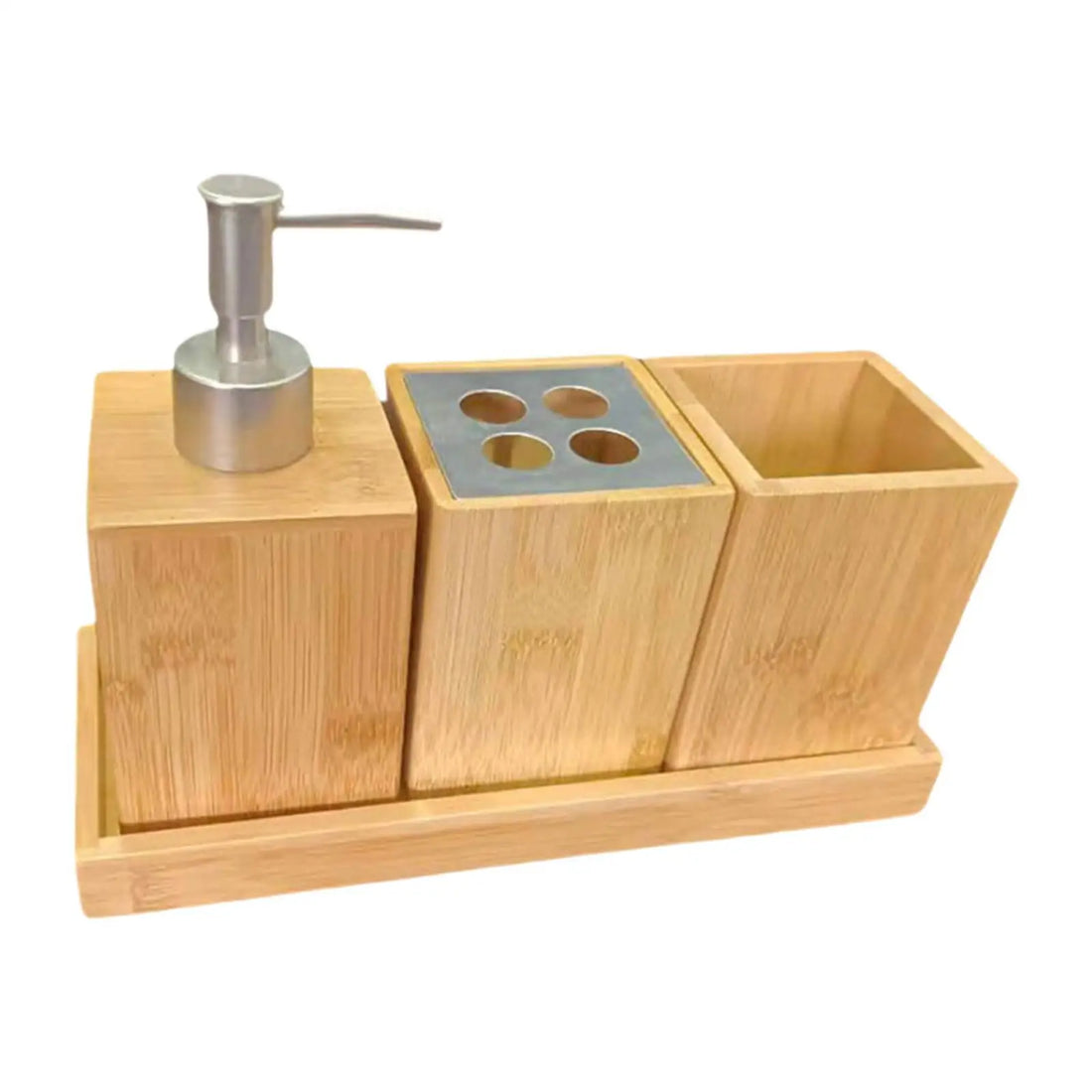 4Pcs Bathroom Accessories Set Toothbrush Cup Premium Bamboo Portable Lotion