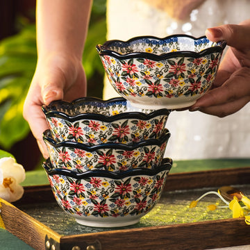 1pc/2/4/6/8pcs,Retro-style daisy ceramic bowl, 5 inches in diameter, suitable for holding cereal, soup, snacks and salads.
