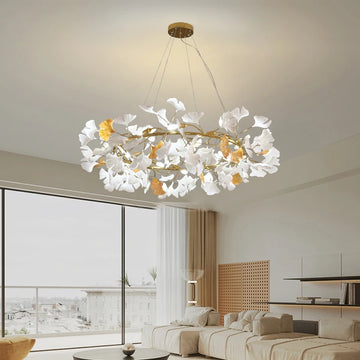 Nordic Chandelier Hanging Living Room Bedroom Modern Dining Room Kitchen Ginkgo Leaf Lamp Round Lndoor Luxury Ceiling Chandelier