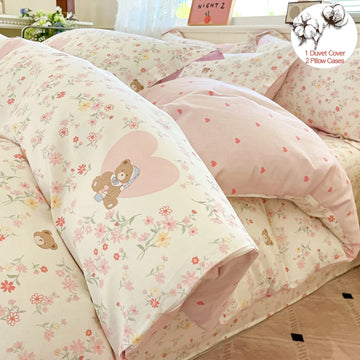 Bedding Set 100% Cotton Duvet Cover Set 3pcs Twin/Full Cartoon Print | Hypoallergenic, 1 Duvet Cover 2 Pillowcases, No Shrink