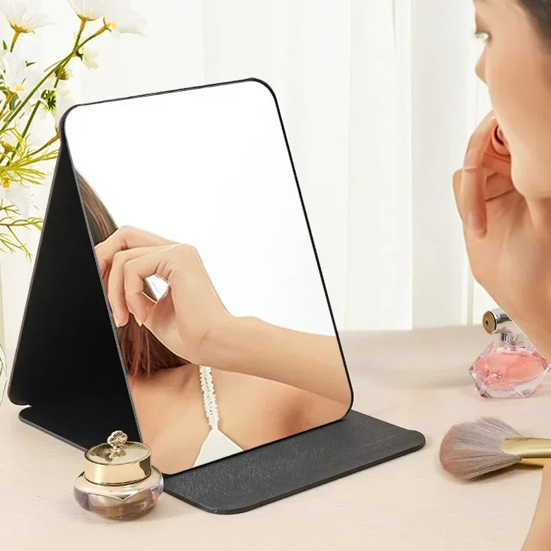 Folding Makeup Mirror High-quality Portable Desktop Makeup Mirror Single-side Creative Women Solid Color Standing Makeup Mirror