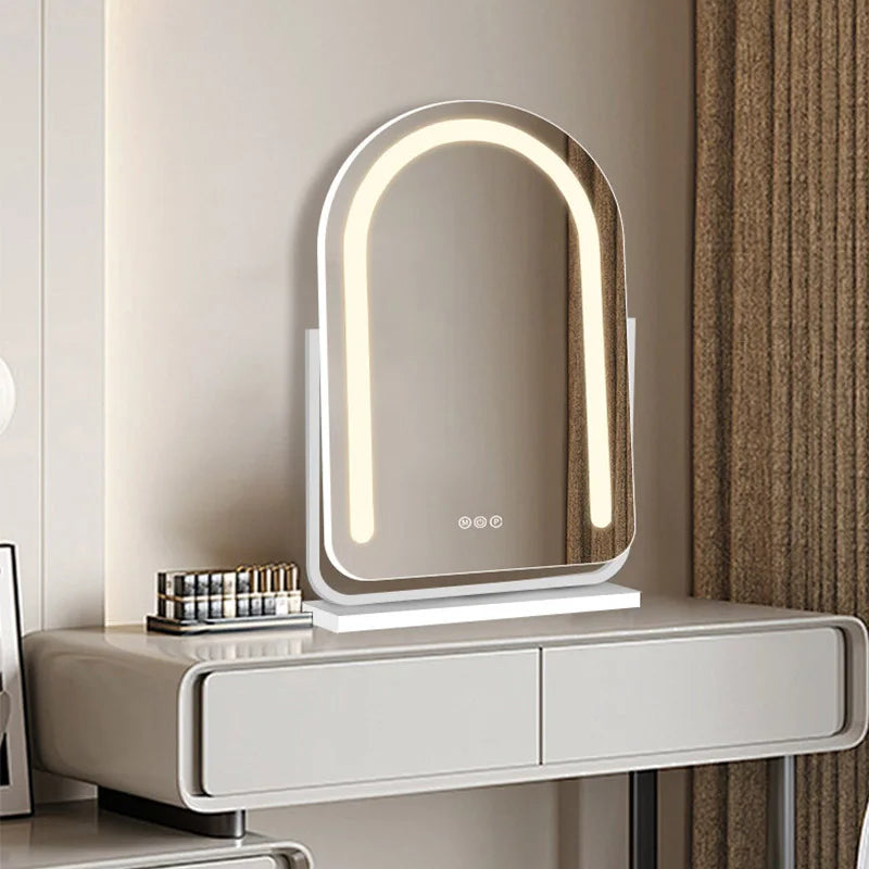 LED Makeup Mirror with Light, Desktop Vanity Mirror with Metal Frame, Dorm/Home Makeup Table Lighting for Girls' Bedrooms