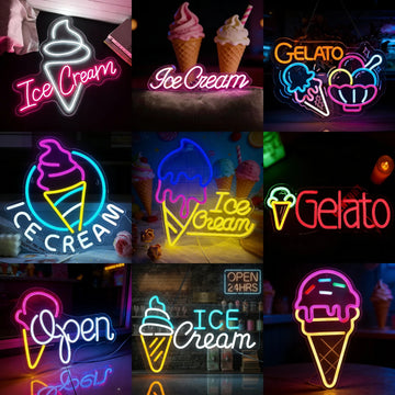 Cute Ice Cream Shape LED Neon Light USB Powered Wall Decor Night Lamp for Shop Kids Bedroom Birthday Party Gift Home Decoration