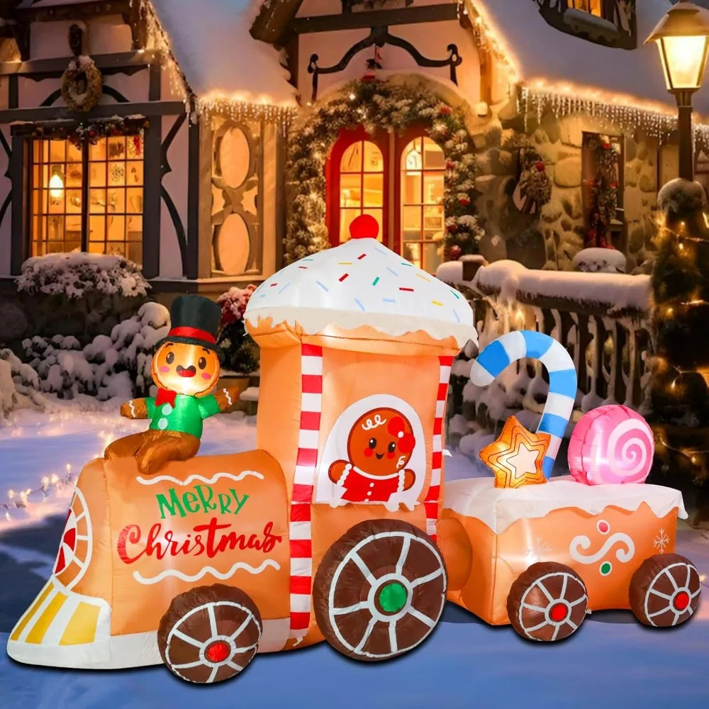 Christmas Inflatables Outdoor Decoration Inflatable Train with Gingerbread Candy Cane Giant Outdoor Indoor Blow Up LED Lighted U