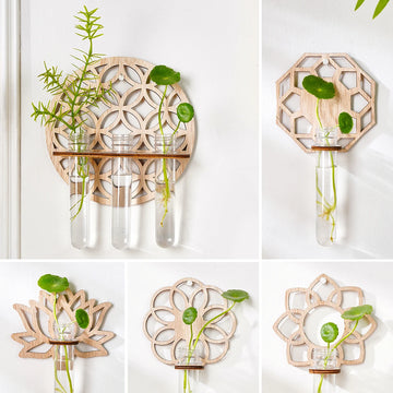 1PC Indoor Plant Wall Mounted, Wall Mounted Plastic Test Tube with Wooden Rack for Unique Gardening Plant Lovers