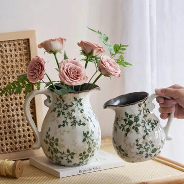 Rural Ice Cracked Milk Pot Ceramic Vase Pastoral Feng Shui Flower Arrangement Decoration Retro Creative Hand-Held