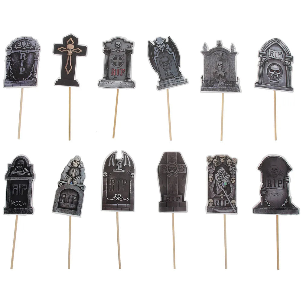 12pcs Tombstone Halloween Picks Halloween Party Cake Tombstones Decorations Tombstones Cupcake Picks Graveyard Cake Picks