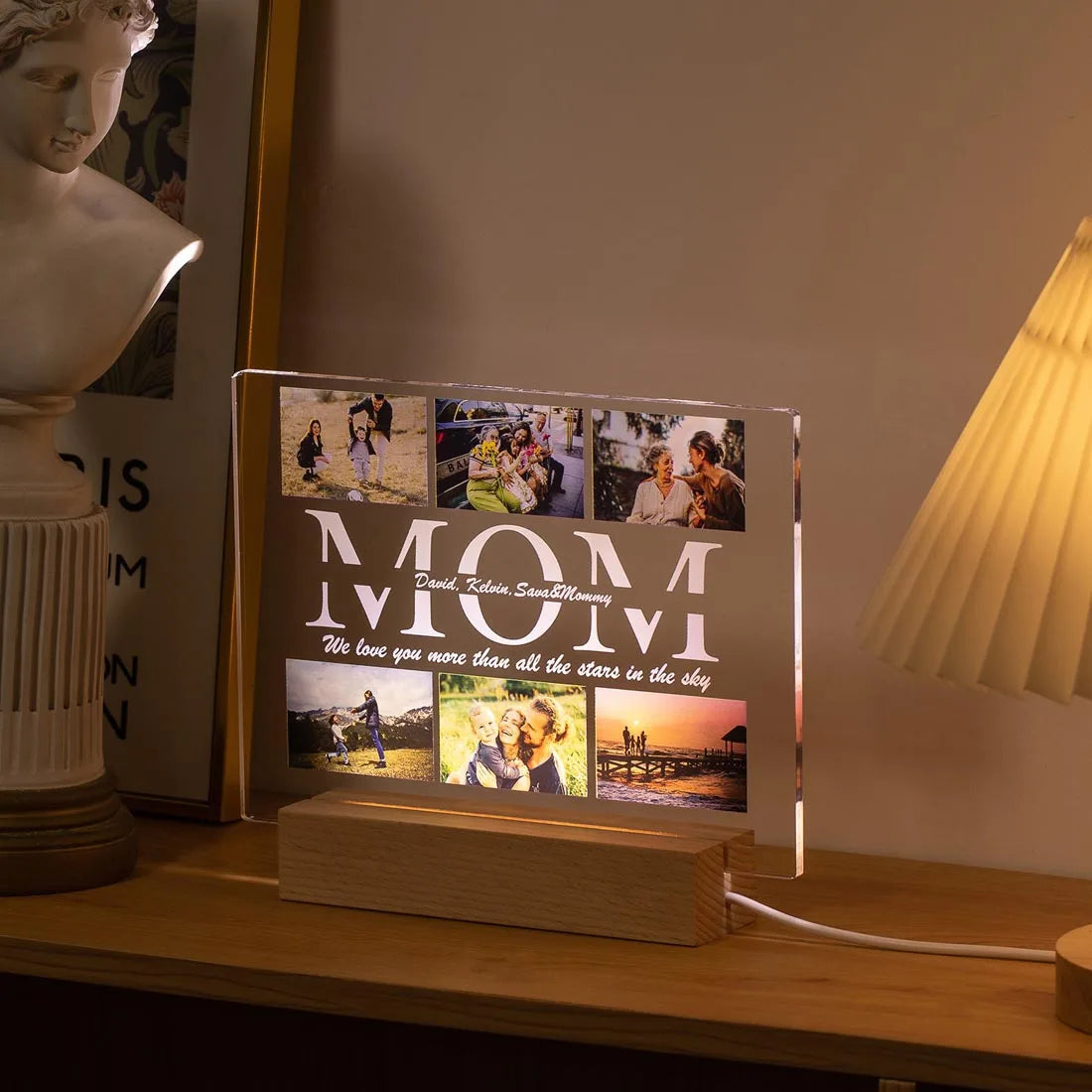 Custom Photo Acrylic Plaque Anniversary Gifts Personalized Photo Text Bedroom Night Light MOM DAD Family Day Birthday Gifts
