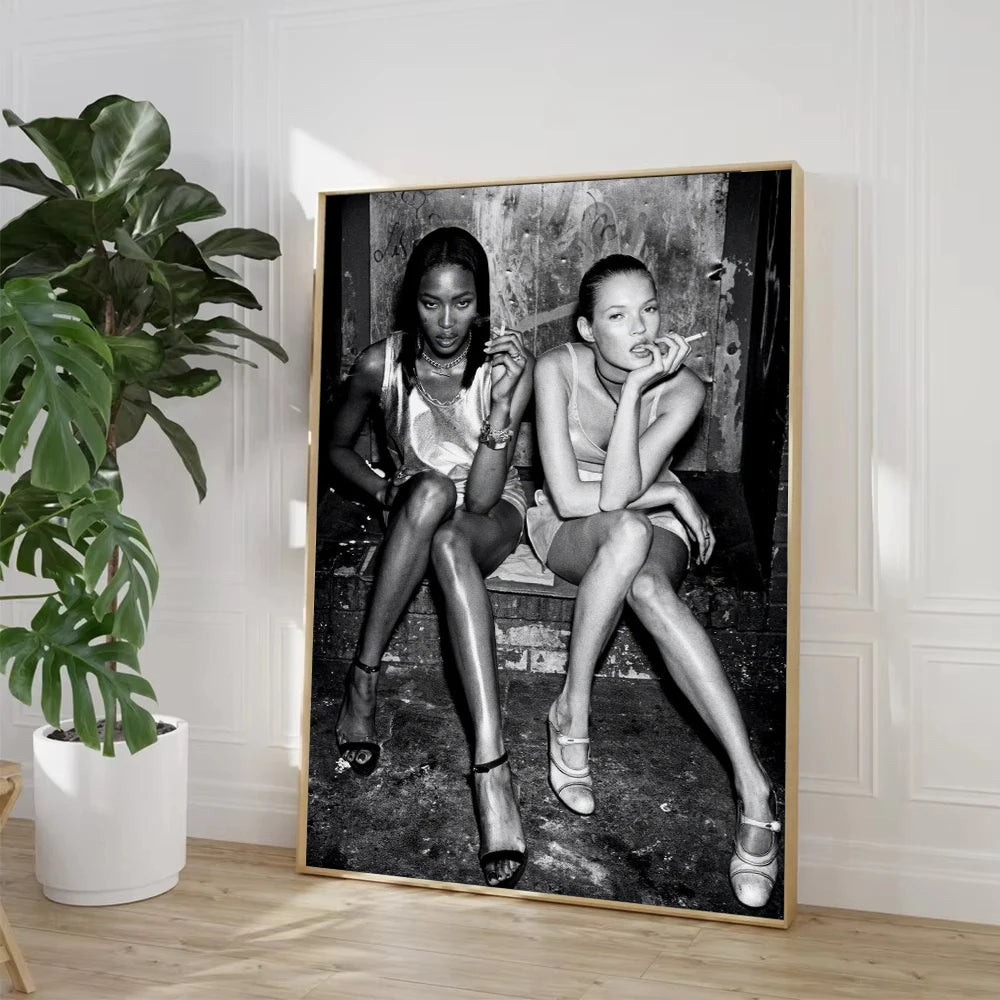 Vintage Retro Photography Kate Moss Smoking Fashion Art Poster Canvas Painting Wall Prints Picture for Girls Room Home Decor
