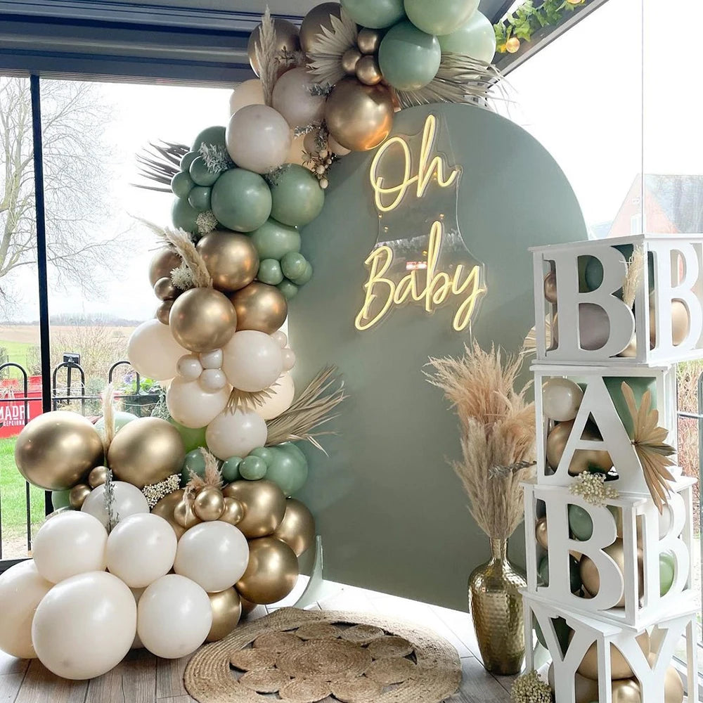 Retro Avocado Green Balloons Garland Kit Arch Baby Shower Decor Sand White Balloon Arch Birthday Party Decoration Latex Globos