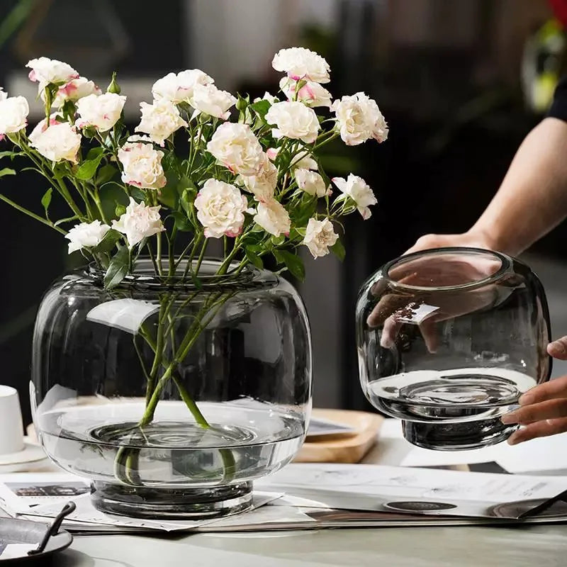Ins Style Circular Large Belly Glass Vase Simple and Creative Hydroponic Flower Container Living Room Flower