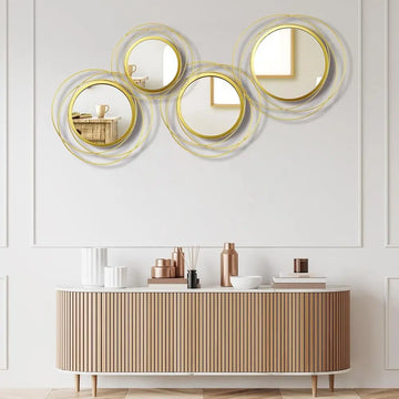 Round Gold Metal Wall Mirrors - Decorative Circle Art for Home, Bedroom, Living Room, Entryway, Dining Room, Hallway