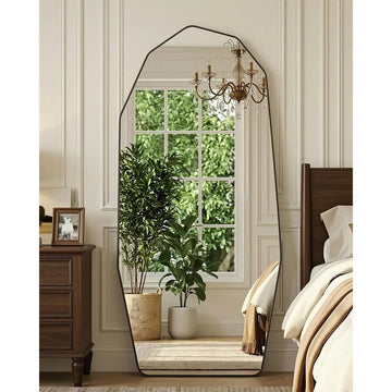 71x32 Full-Length Floor Mirror, Wall-Mounted or Leaning, Modern Alloy Frame, Ideal for Bedroom, Entryway, or Cloakroom, Black