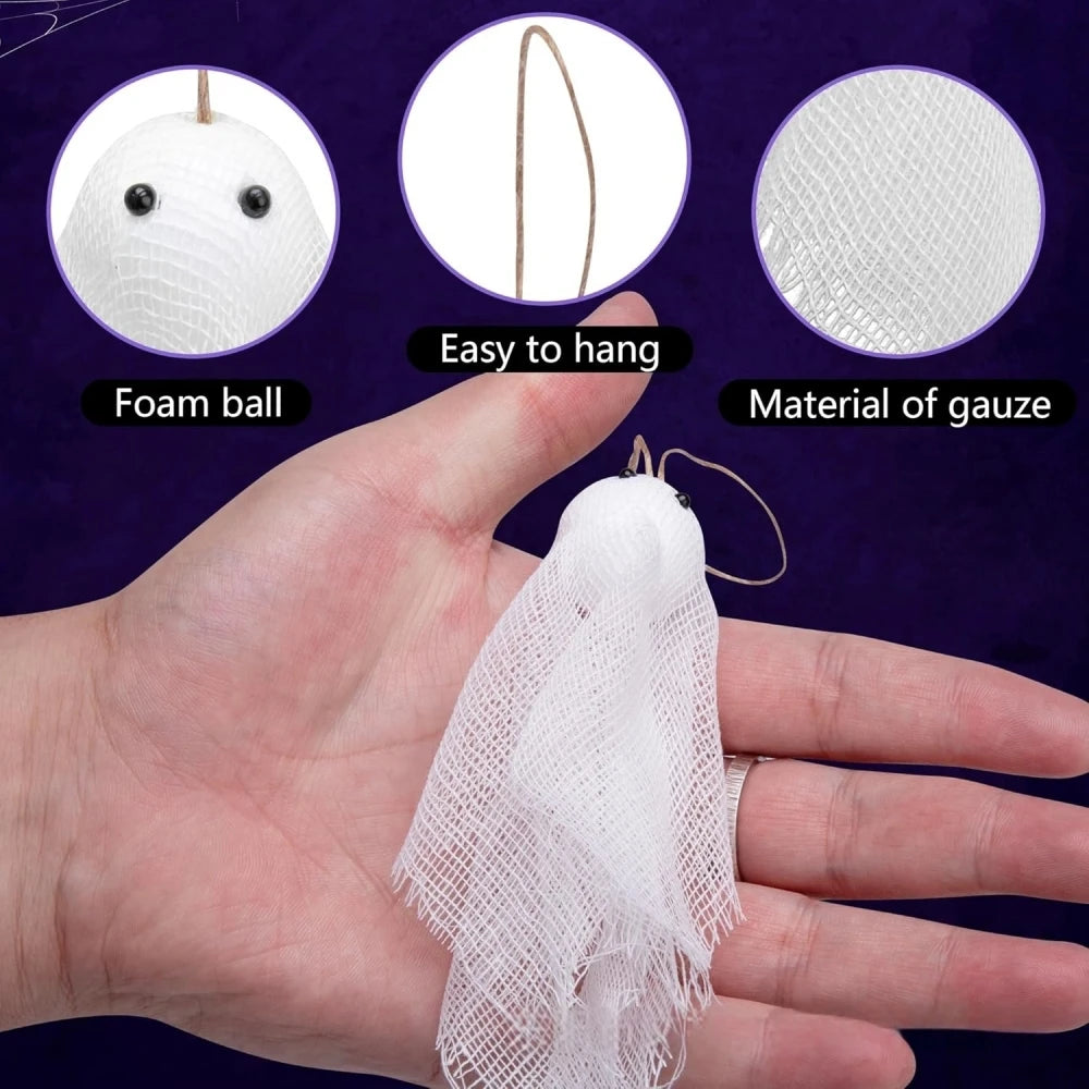 6/12 Pcs Halloween White Ghost Gauze for Halloween Party Ghost Festival Horror Prank Scene DIY Decoration Pendant Props Supplies