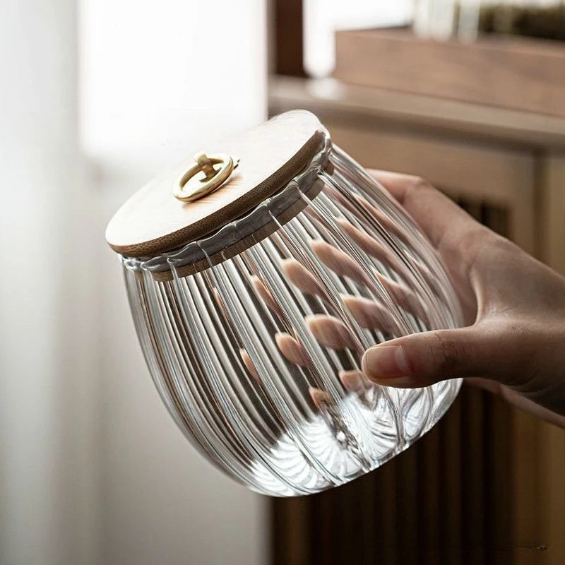 Floral Glass Sealed Jar Creative Food Grade Container for Tea & Sugar Storage Striped Large Capacity Kitchen Decor