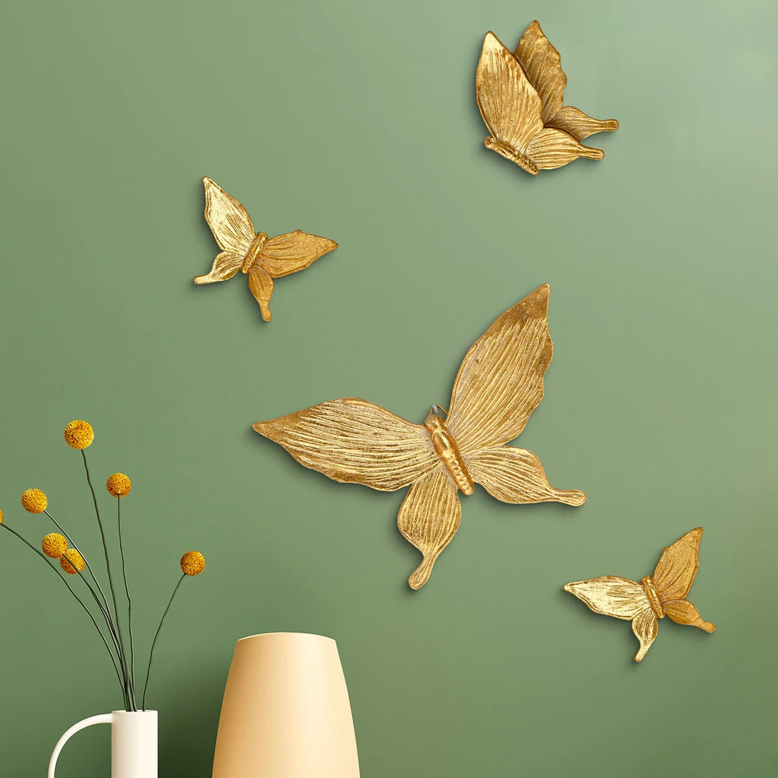 4pcs,3.4*3.8 inch resin material golden butterfly home decoration wall hanging, suitable for living room, study, wall decoration