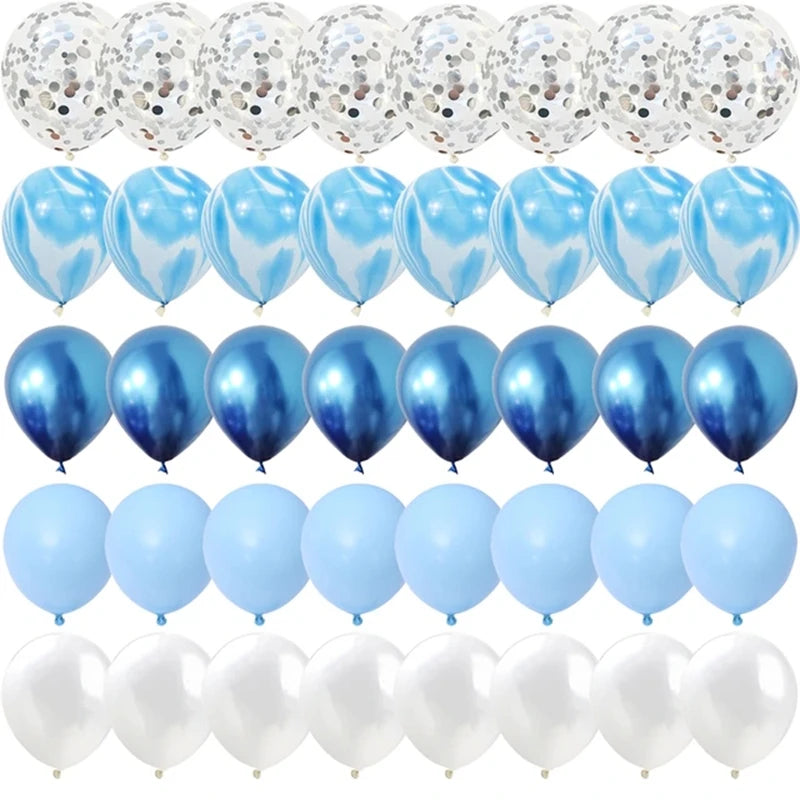 Blue Pink Purple Set Agate Marble Balloons Silver Confetti Balloon Wedding Valentine's Day Baby Shower Birthday Party Decoration