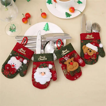 New Christmas Cutlery Holder Knife Fork Spoon Pocket Bags Santa Claus Xmas Tree Tableware Cover New Year Party Dinner Decoration