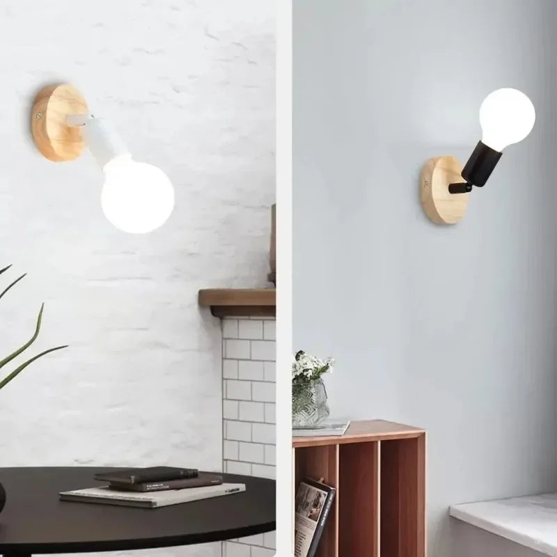 Vintage Design Wood Wall Lamp with E27 Base Type Black White Style Wood Lamp Lights for Cafe Restaurant Home Decorative Lighting