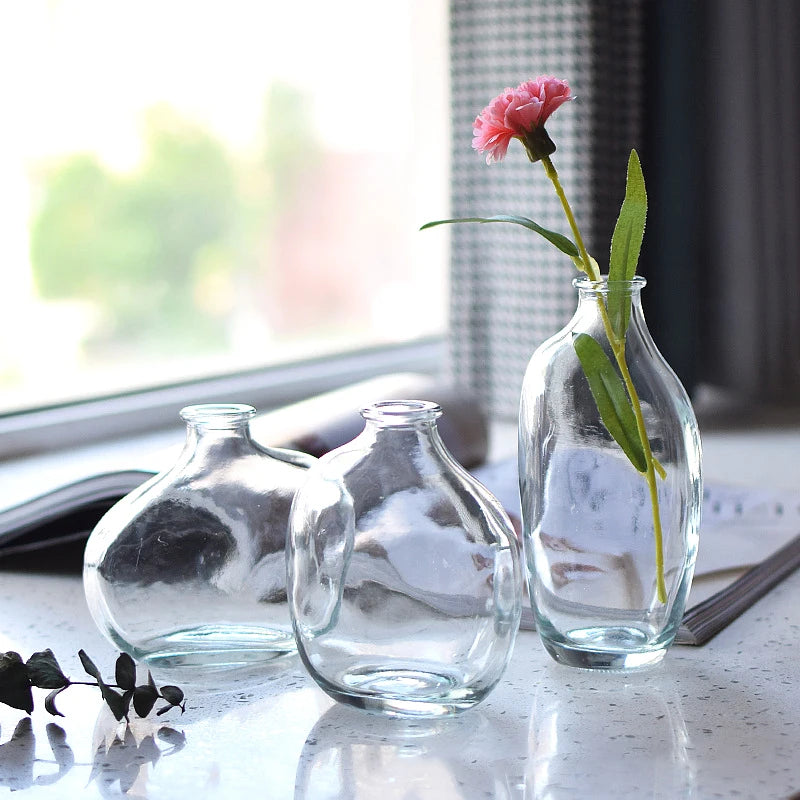 Transparent Glass Vase Flower Vase Decorative Hydroponic Plant Flower Vase Retro Desktop Flowers Bottle Room Decorate Vase 화병