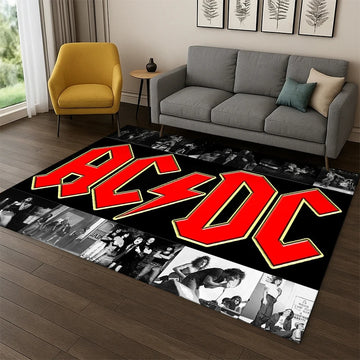 Retro ACDC Rock Band Catoon Carpet Rug for Playroom Bedroom Living Room Sofa Home Decor,kid Game Area Rug Non-slip Floor Mat