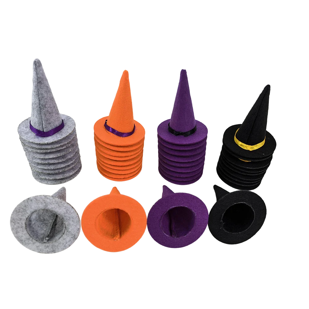 4/8/16pcs Mini Felt Witch Hats Wine Bottle Decor for Halloween Party Decorations Small Size Black Witch Hat for Crafts