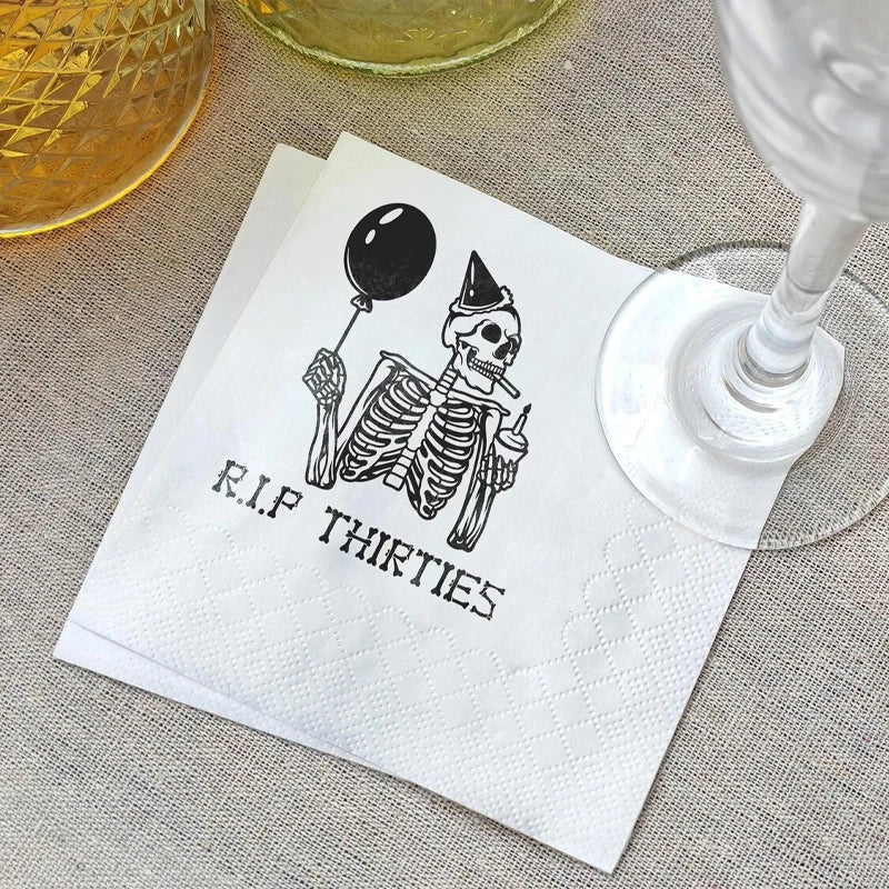 20pcs Funny RIP Thirties Cocktail Napkins Death To My 30s Dirty 40 Birthday Party Home Table Accessory Halloween Party Decorate