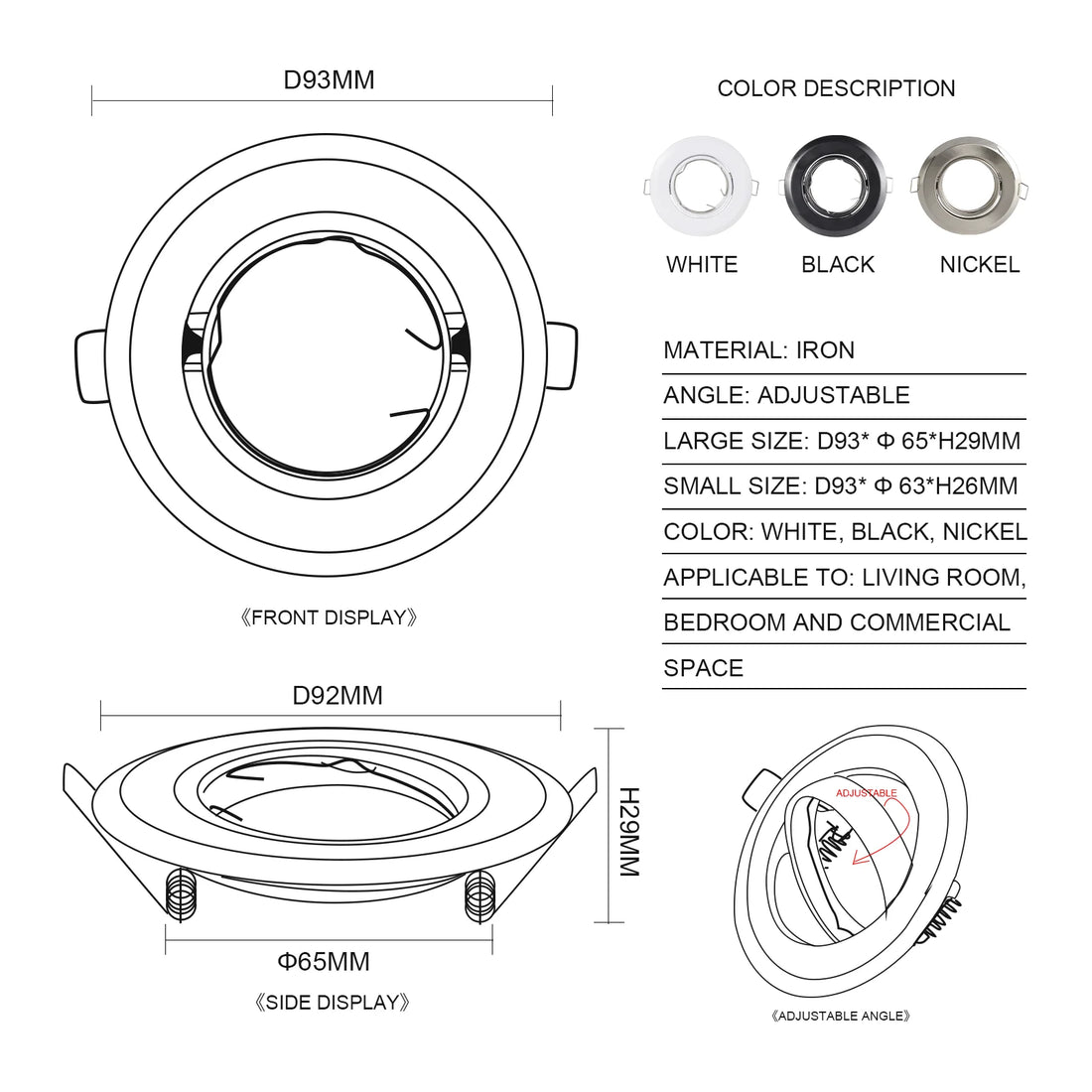 10pcs Recessed LED Ceiling Frame Single Ring Suit GU10/MR16 Downlight Bracket Holder Fixtures Spotlight Fitting