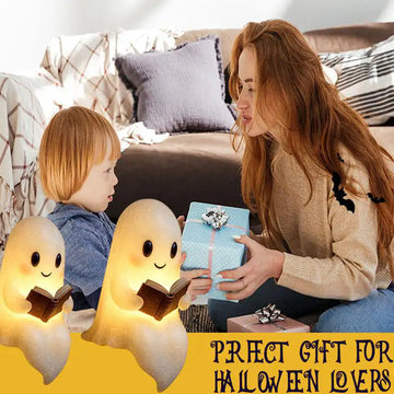 Halloween Cute Ghost Lamp Battery Powered Light Up Halloween Ornament Lovely Ghost Figurine Light for Bedroom Study Room Reader
