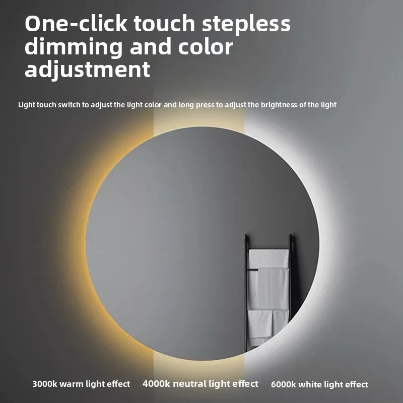 Round Mirror Wall-mounted Smart Bathroom Mirror Led Touch Screen High Definition Anti-fog Luminous Wall-mounted Mirror