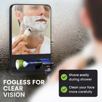 TAILI Fogless Bathroom Mirror with Shaving Tray, Shatterproof Shower Mirror Removable Suction Cup Razor Holder for Bathroom