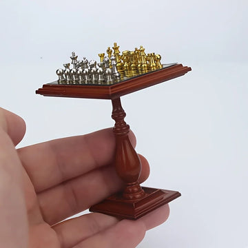 Mini Chess Set Metal Board  Table Version Tiny Home Decor DIY Collector's Display Easter Birthday Creative Gift