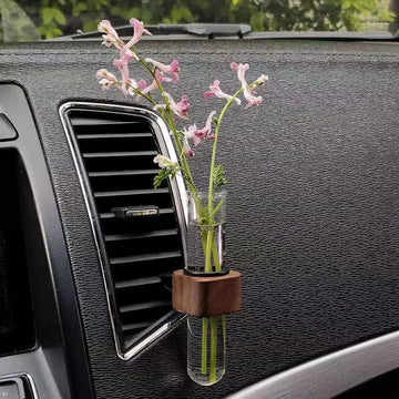 Stable Mini Car Flower Vase Clip Elegant Adjustable Car Vent Flower Vase Walnut and Glass Creative Car Vent Decor Dashboard