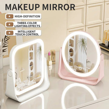 LED Makeup Mirror, Portable Flip Lighted Vanity Mirror with Touch Dimming, 3X Magnifier and Rechargeable Design for Desk