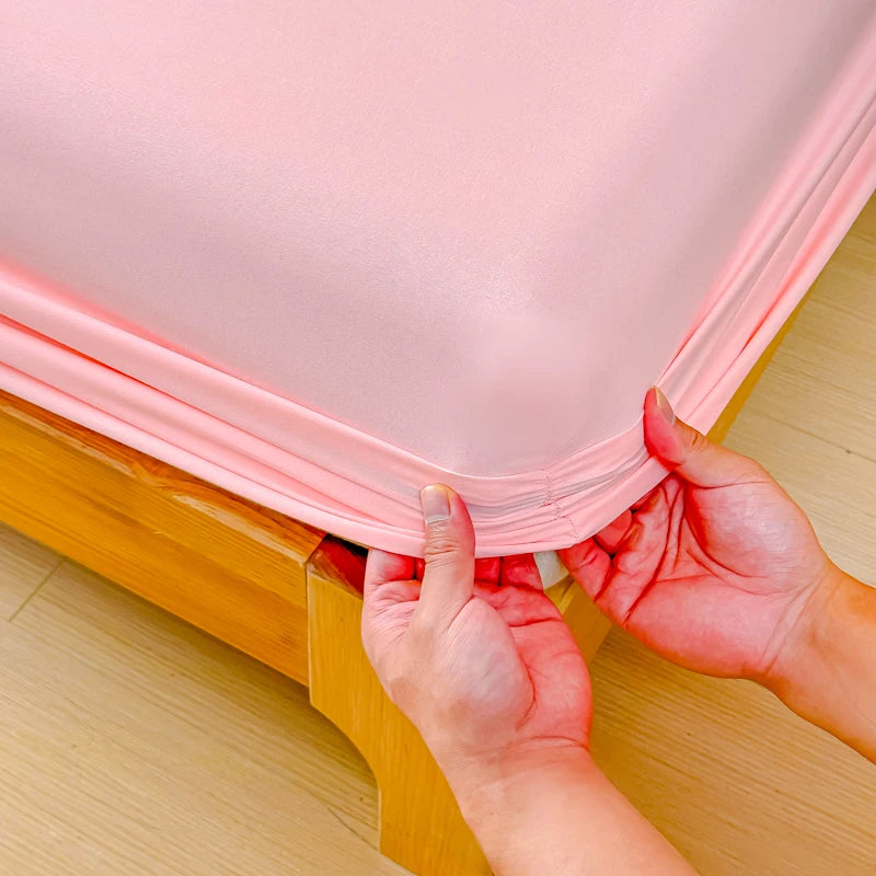 Fitted Bed Sheet with Elastic Band Solid Color Soft Mattress Cover for Single Double King Queen Bed 90/120/150/180/220/200cm