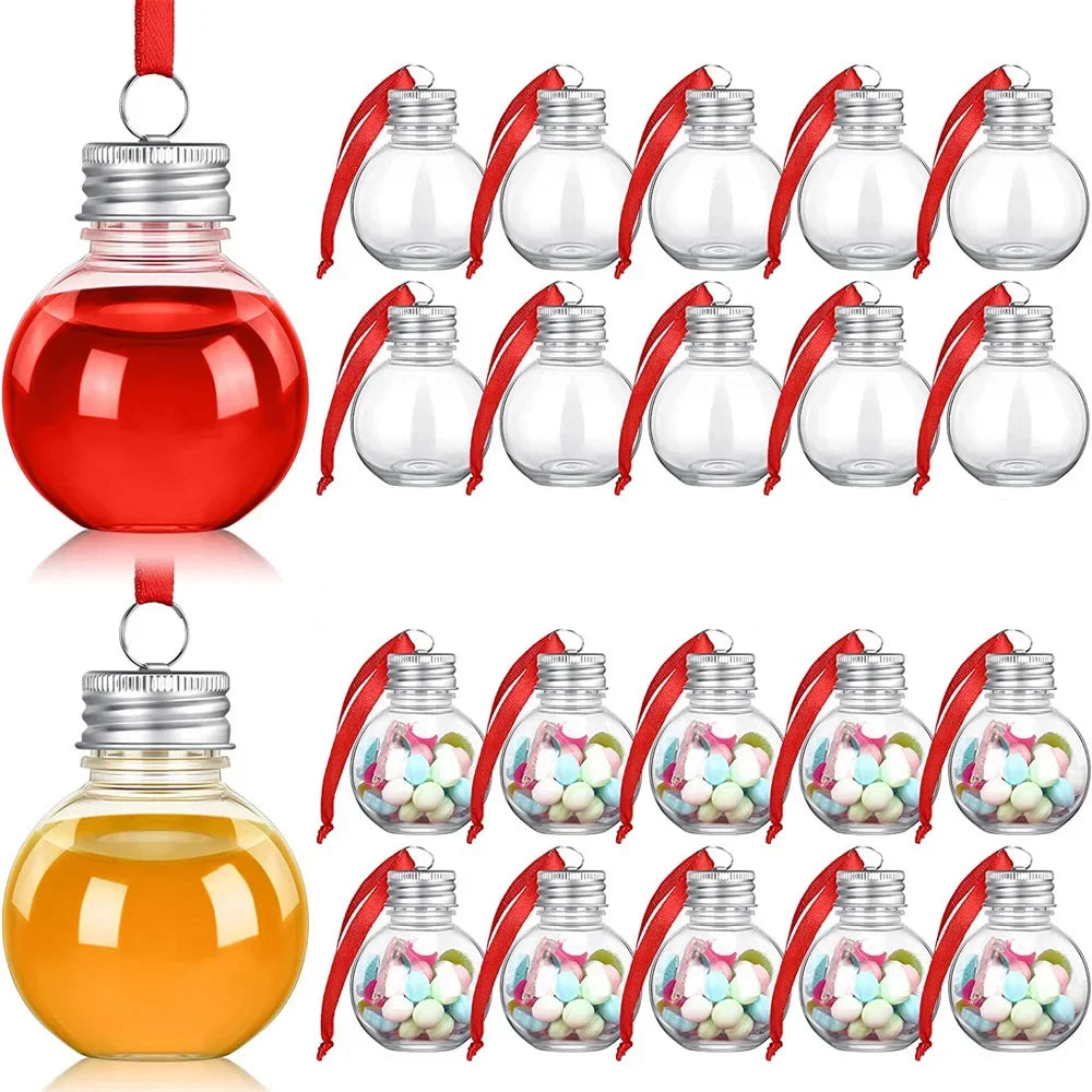 10Pcs Christmas Tree Ornament Fillable Booze Water Bottle Bulbs Shape Plastic Clear Christmas Ball Pendant Home Party Decor