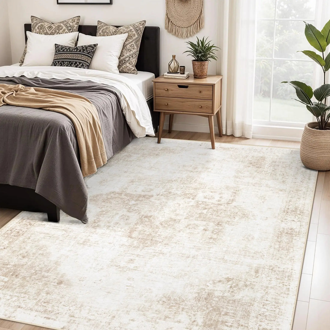 VIKAMA Italian Light Luxury Living Room Carpet Non-Slip Stain-Resistant Easy Care Cream Style Premium Sofa Bedroom Floor Mats