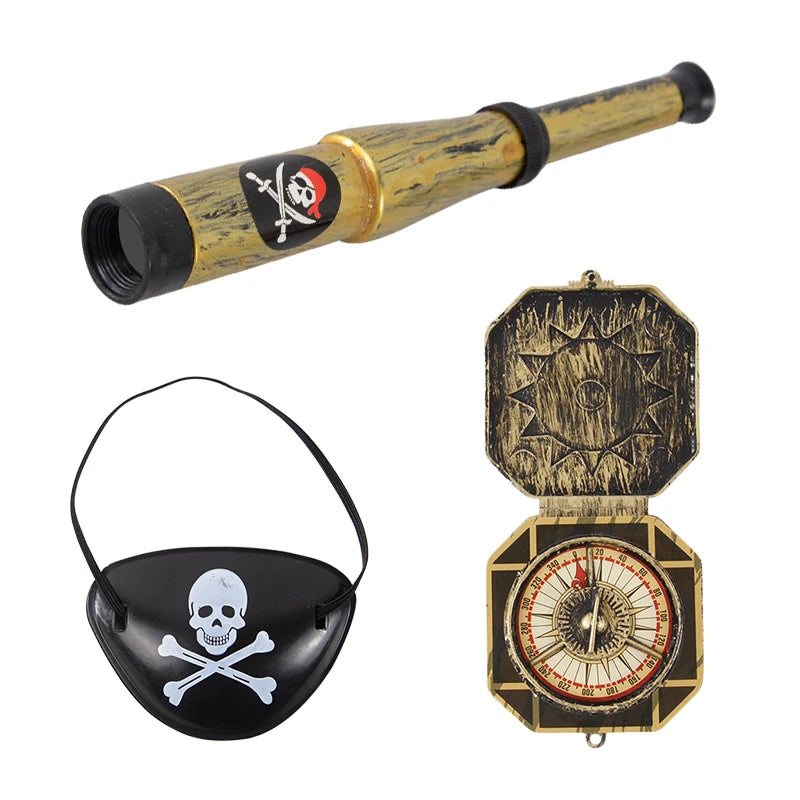 Pirate Eye-patches Handheld Brass Telescope Pirate Sword Navigation Cosplay Supplies Theme Party Halloween Favors Kids Toys