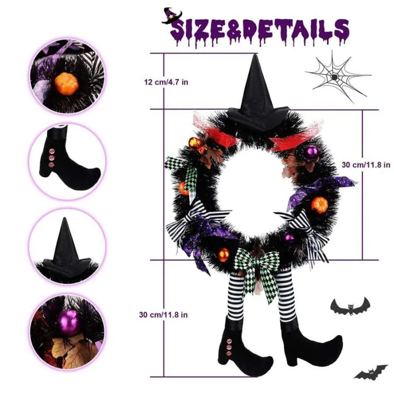 Witch Halloween Wreath Upgrade Version Witch Leg Decoration Front Door Welcome Sign Hanging Halloween Decorations for Home Party