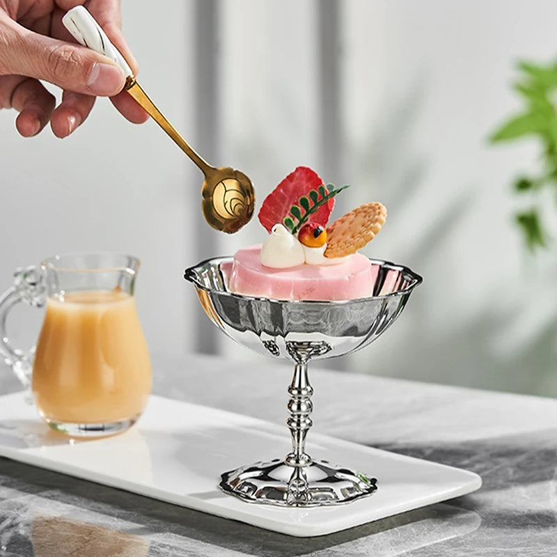 Stainless Steel Ice Cream Cup, Pudding Dessert Bowl, High Base Dessert Cup, Fruit Salad Serving Dish, Cake Plate Snack Dish
